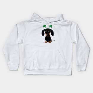 Funny Saint Patrick's Day Dog | Black and Tan Dachshund with Shamrocks Kids Hoodie